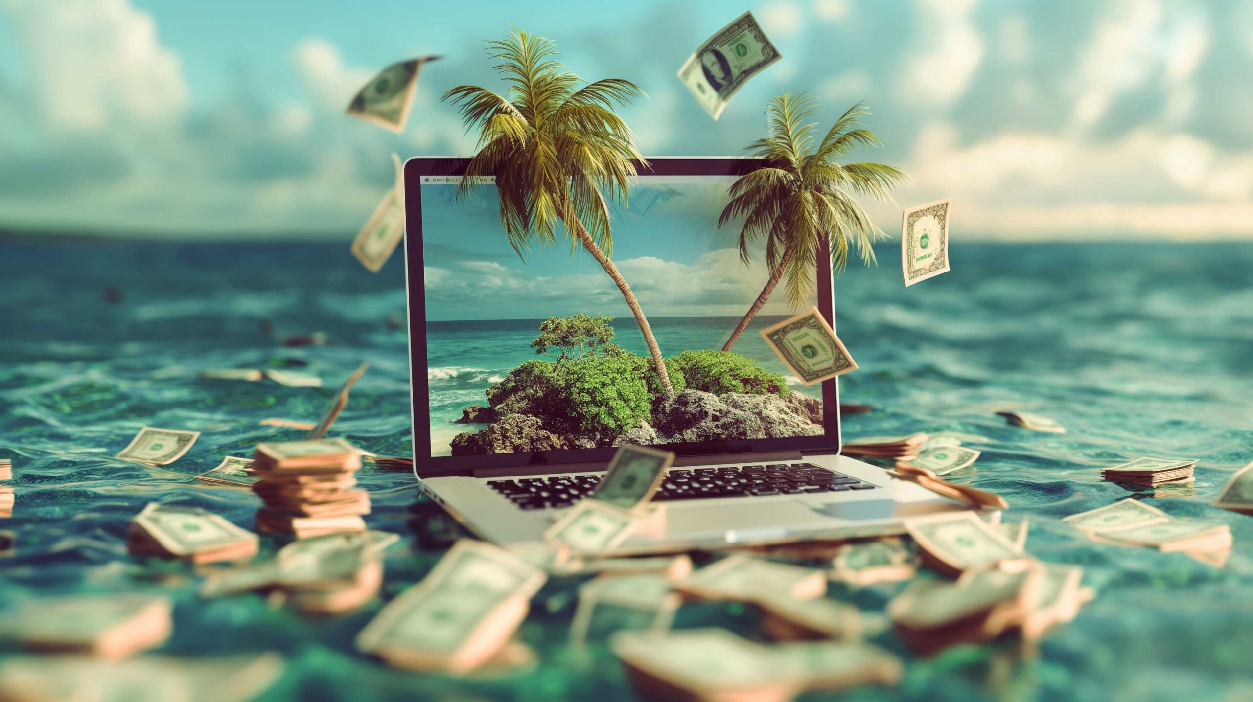 an image of a laptop on an island